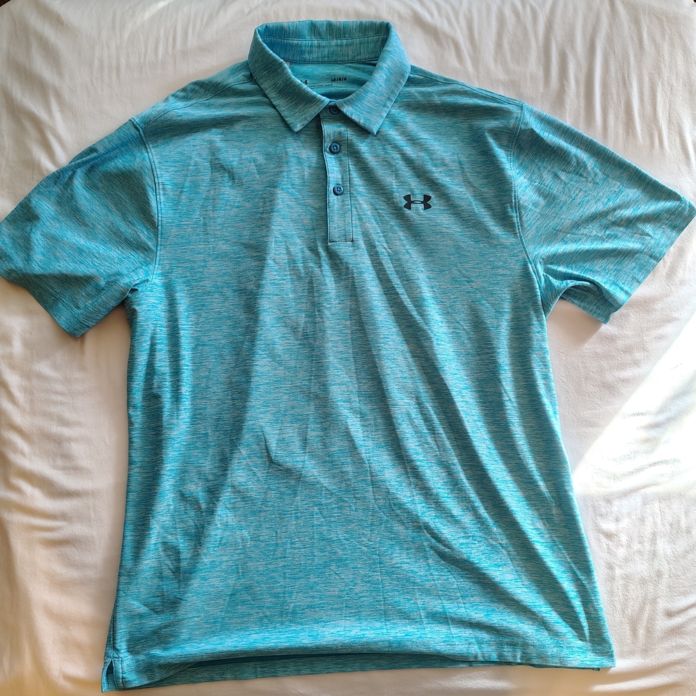 Under Armour Men's Blue Heathered Heat Gear Polo Shirt Size L NWOT